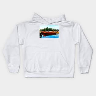 Vibrant orange boats at Windsor riverside uk Kids Hoodie